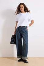 Trendyolmilla Koyu Mavi Katlı Paça Normal Bel Loose Baggy Jeans TWOSS25JE00001