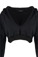 Trendyolmilla Siyah Kalın İçi Polarlı Kapüşonlu V Yaka Rahat Kesim Crop Örme Sweatshirt TWOAW23SW00096