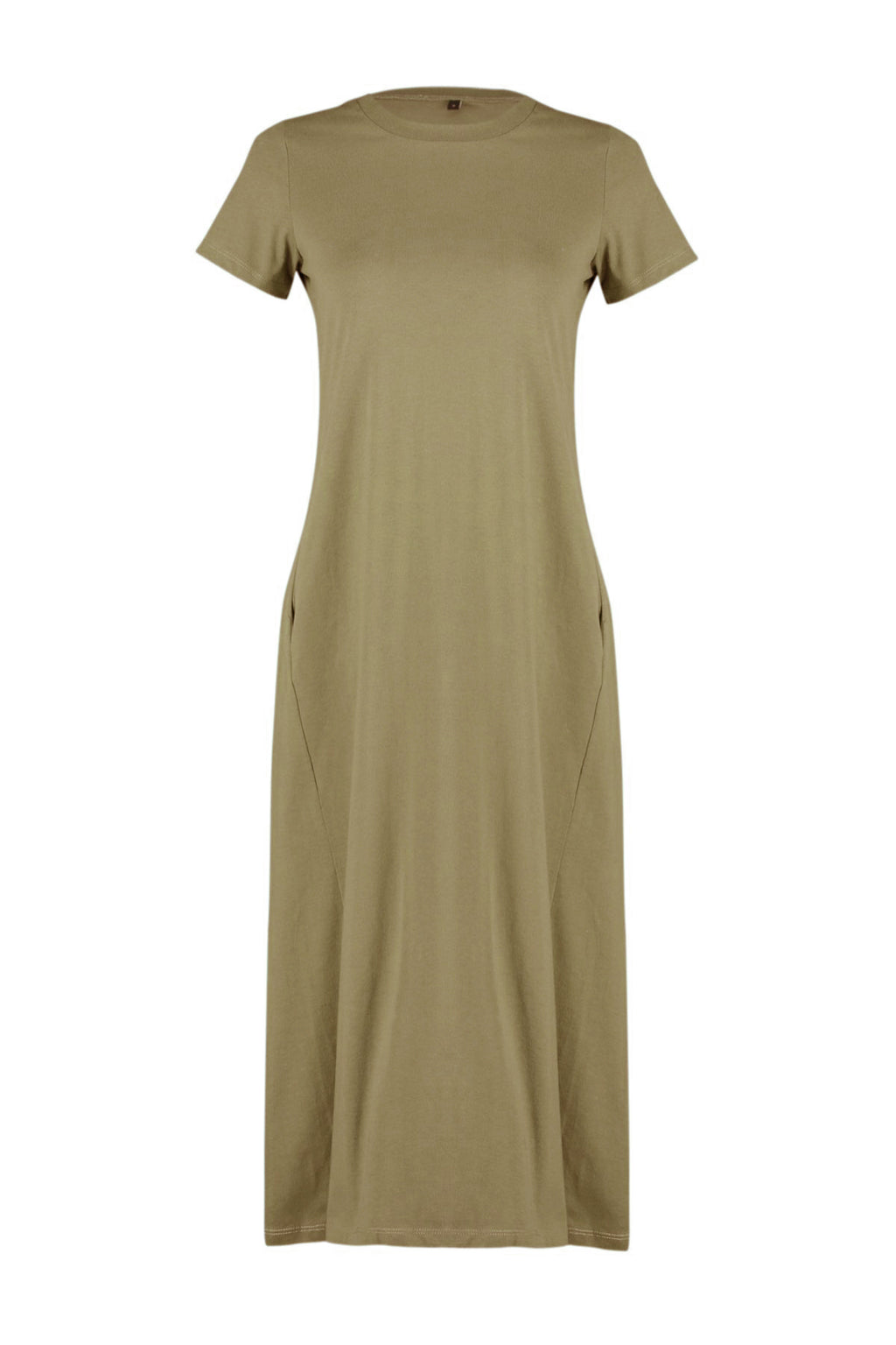Trendyolmilla Haki Cepli Bisiklet Yaka A-Line Örme Midi Elbise TWOSS24EL00169