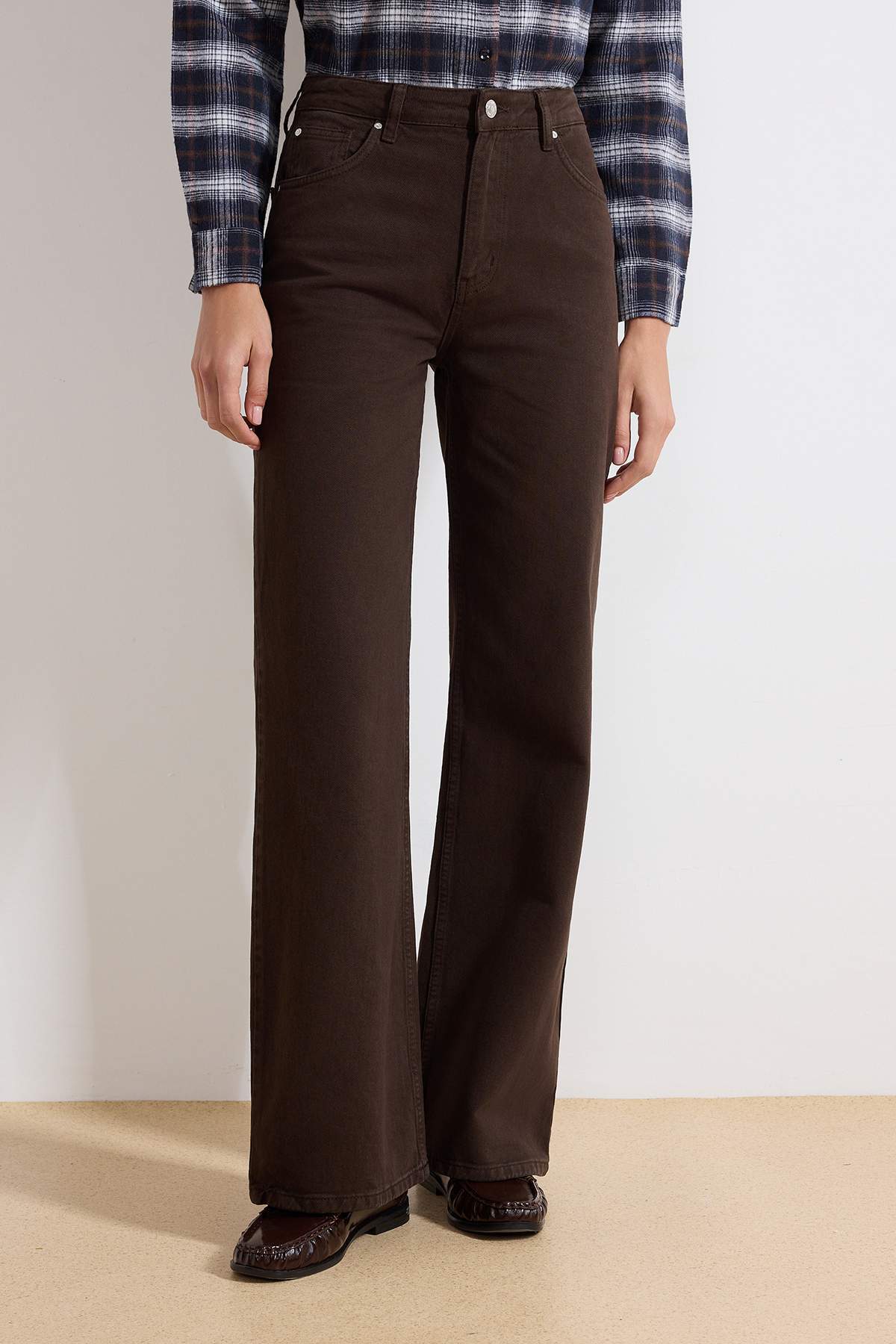Trendyolmilla Kahverengi  Yüksek Bel Wide Leg Jeans TWOAW24JE00274