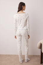 Trendyolmilla Bordo %100 Pamuklu Çiçekli Kurdele/Fiyonklu Fitilli/Pointel Örme Pijama Takımı THMAW26PT00070