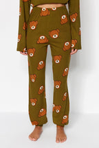 Trendyolmilla Haki %100 Pamuklu Ayıcıklı Desenli Örme Pijama Takımı THMAW23PT00514