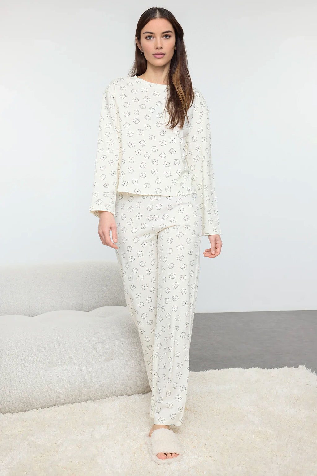 Trendyolmilla Bordo %100 Pamuklu Ayıcıklı Örme Pijama Takımı THMAW25PT00131