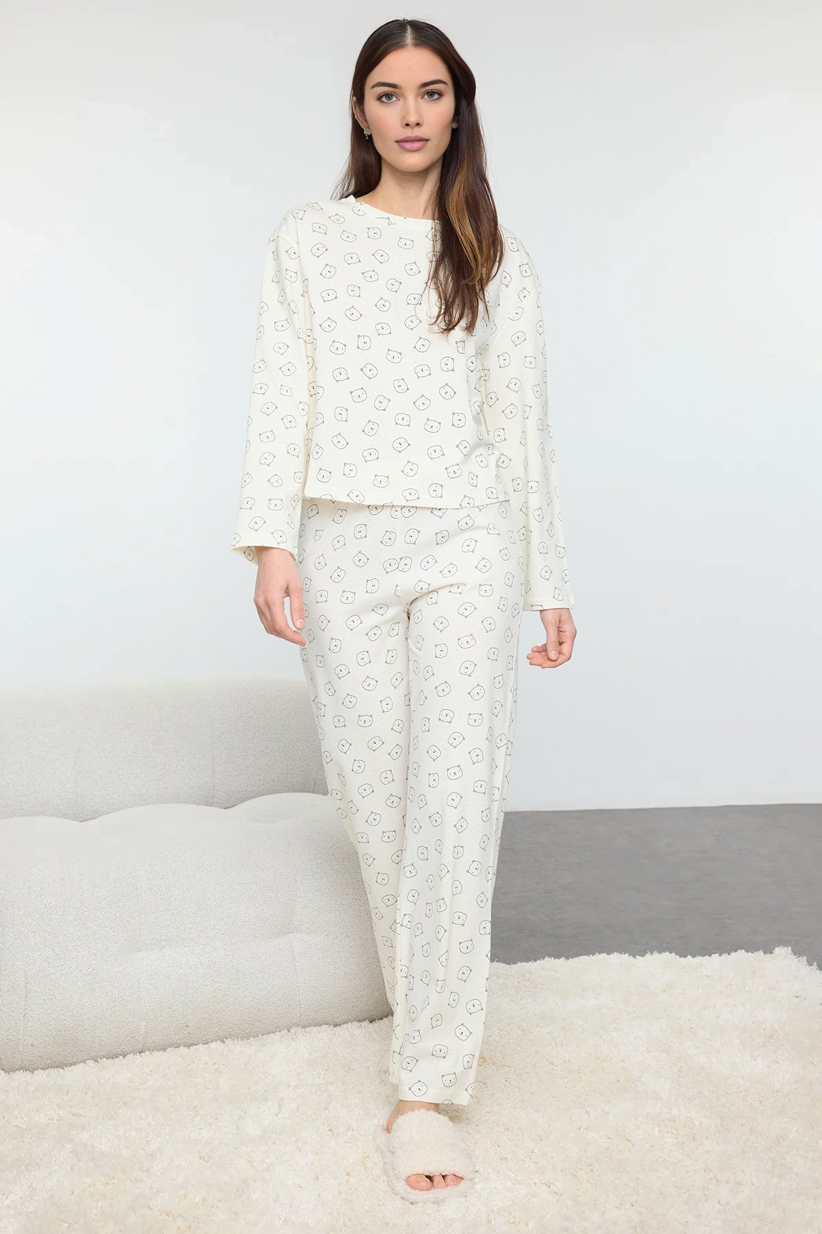 Trendyolmilla Bordo %100 Pamuklu Ayıcıklı Örme Pijama Takımı THMAW25PT00131