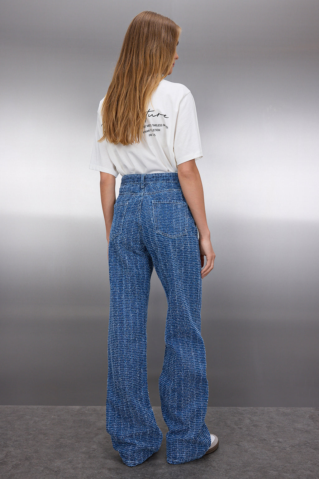 Mavi Dokulu Yüksek Bel Wide Leg Geniş Paça %100 Pamuk Non-Stretch Jeans TWOSS25JE00043