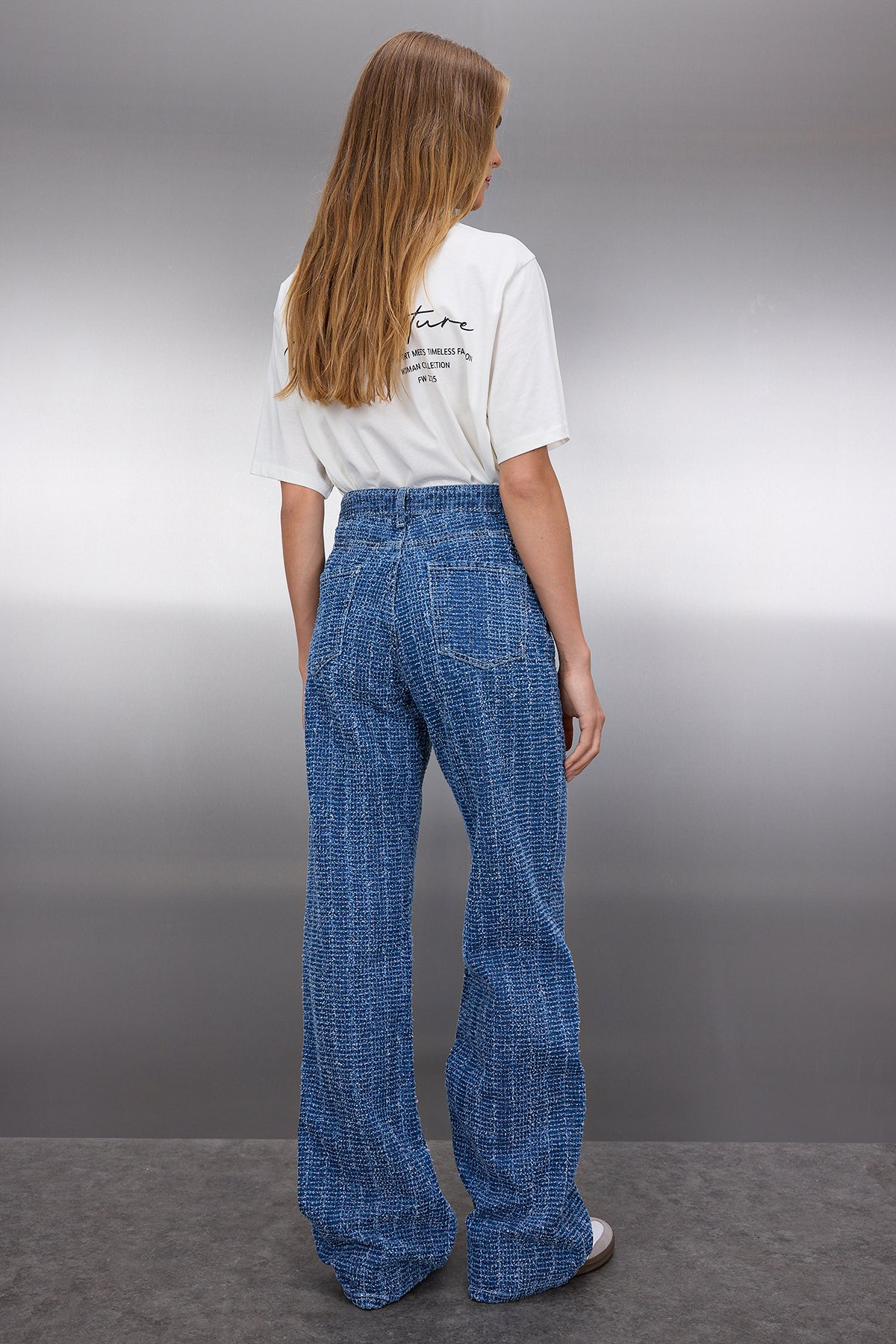 Mavi Dokulu Yüksek Bel Wide Leg Geniş Paça %100 Pamuk Non-Stretch Jeans TWOSS25JE00043