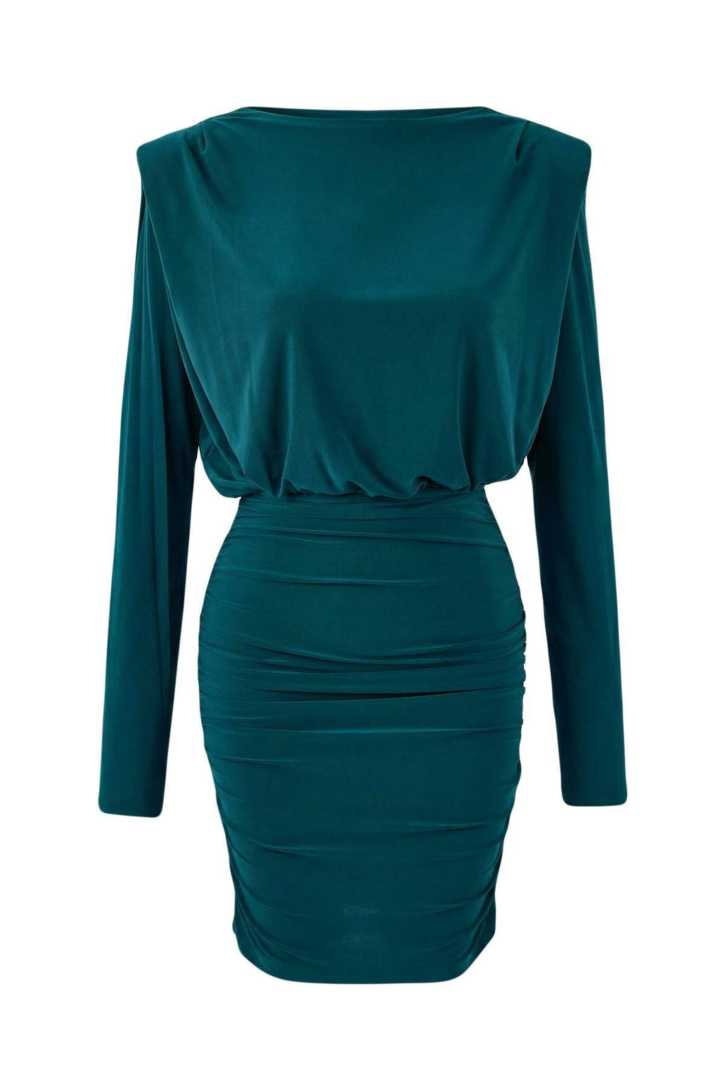 Trendyolmilla Siyah Vatkalı Drapeli Fitted/Vücuda Oturan Mini Esnek Örme Kalem Elbise TWOAW24EL00821
