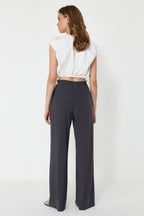 Trendyolmilla Antrasit Wide Leg/Rahat Kesim Yüksek Bel Esnek Pantolon TWOSS23PL00129