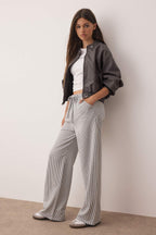 Antrasit Çizgili Lastikli Bel Wide Leg/Geniş Kesim Örme  Pantolon TWOAW26PL00061