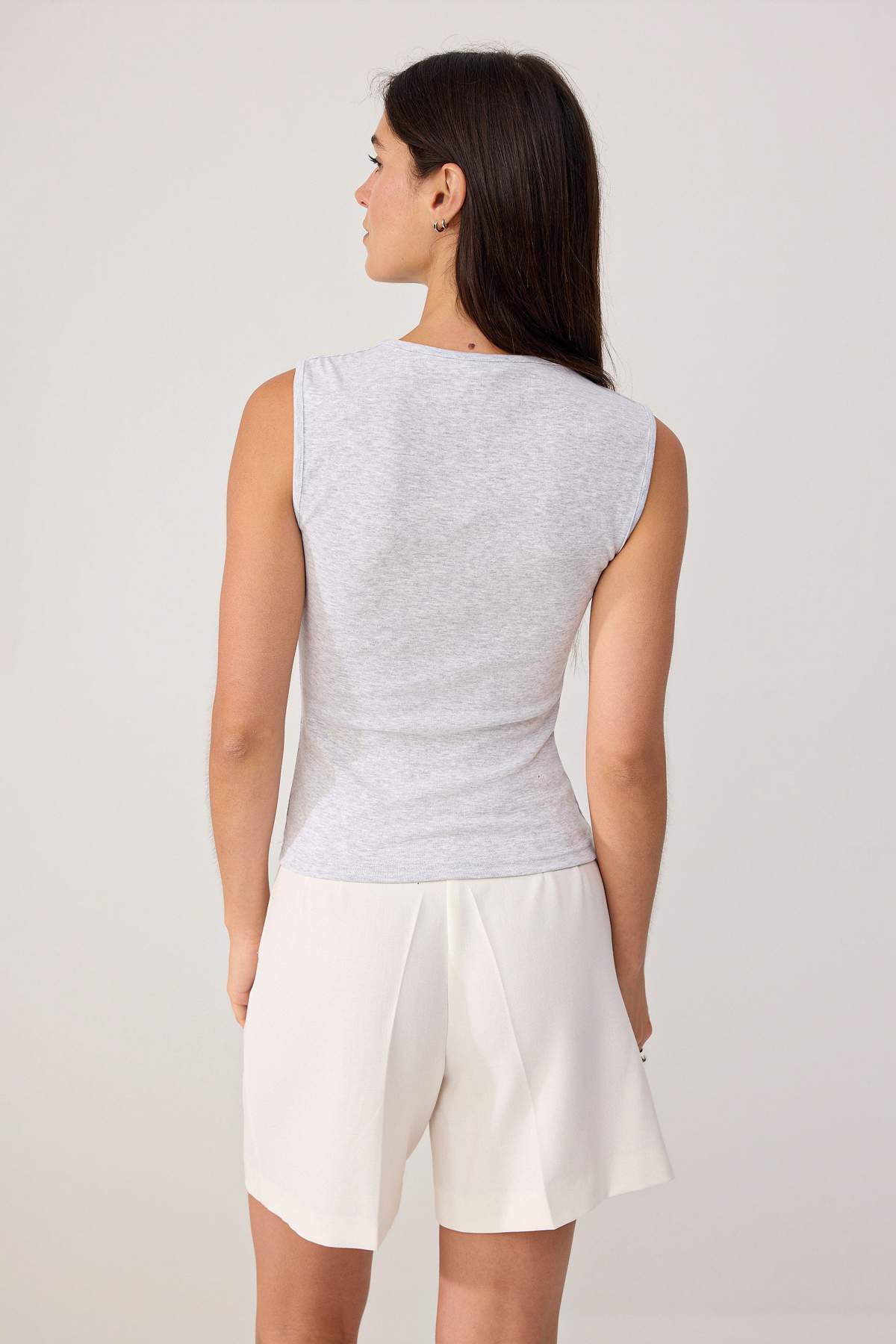 heather grey plain fitted keyhole neck crescent sleeve
