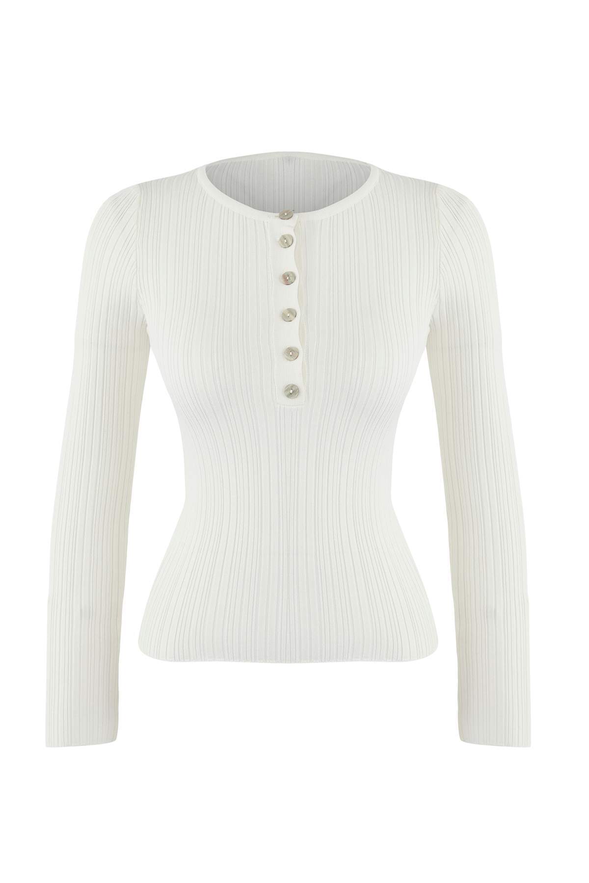 Trendyolmilla Wardrobe Essentials Saks Fitted/Vücuda Oturan Fitilli Triko Kazak TWOAW26KZ00083