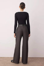 Gri Kemerli Wide Leg/Geniş Paça Kalın Kumaş Pantolon TWOAW26PL00033
