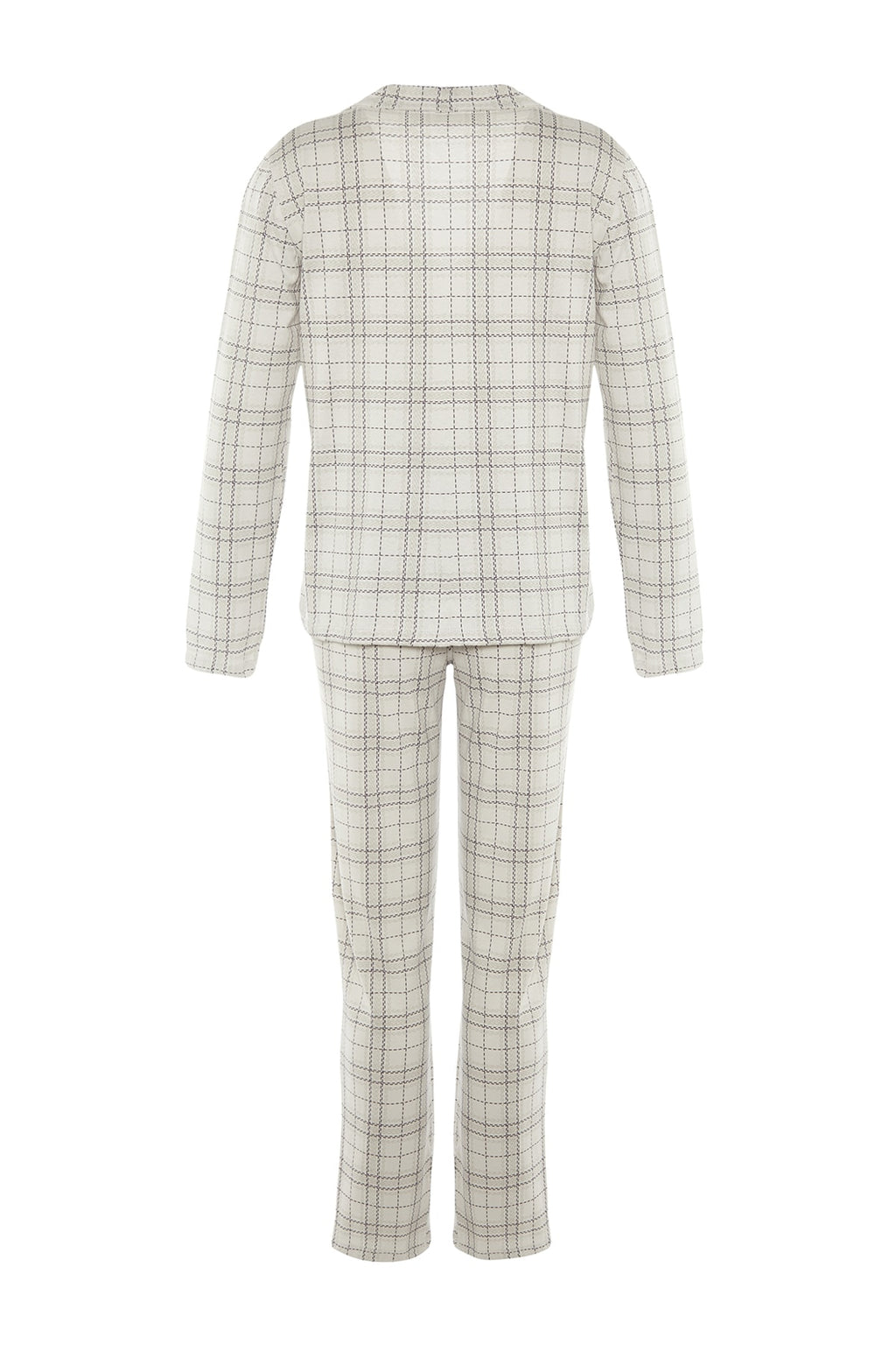 Trendyolmilla Gri %100 Pamuklu Ekoseli Örme Pijama Takımı THMAW20PT0266