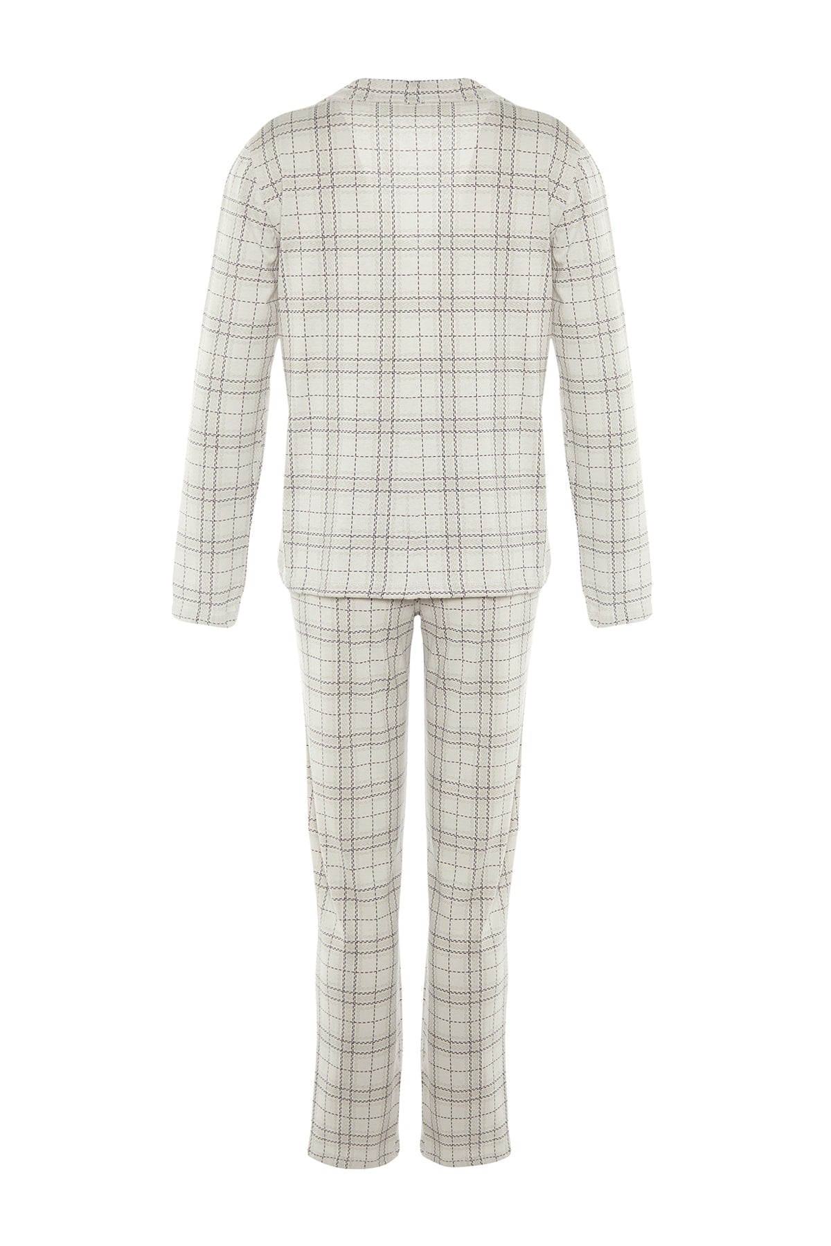 Trendyolmilla Gri %100 Pamuklu Ekoseli Örme Pijama Takımı THMAW20PT0266