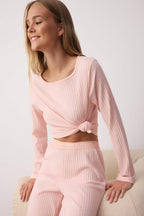Trendyolmilla Bordo Slogan Lastik Detaylı Fitilli Örme Pijama Takımı THMAW21PT0269