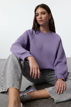 Yağ Yeşili Relaxed/Rahat Kalıp Basic Reglan Kol Bisiklet Yaka Örme Sweatshirt TWOAW24SW00104