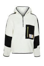 Ekru Renk Bloklu Paraşüt Kumaş Detaylı Peluş Geniş Kalıp Örme Spor Sweatshirt THMAW24SW00009