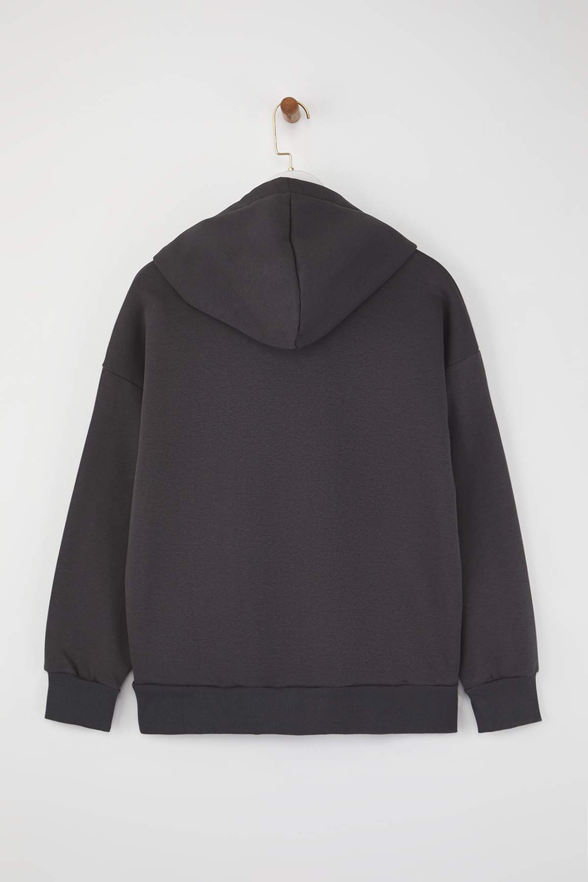 Trendyolmilla Saks Oversize/Geniş Kalıp Nakışlı Kalın İçi Polarlı Örme Sweatshirt TWOAW25SW00070