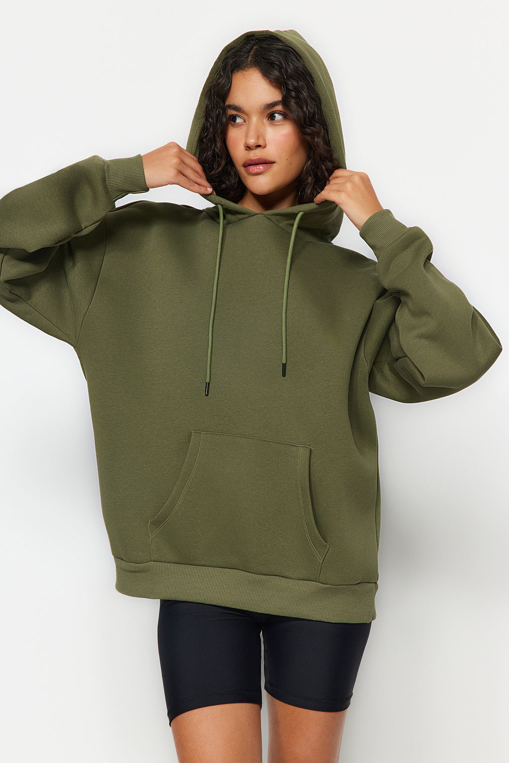 Trendyolmilla Kiremit Kalın İçi Polarlı Oversize/Geniş Kalıp Kapüşonlu Basic Örme Sweatshirt TWOAW24SW00103