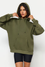 Trendyolmilla Kiremit Kalın İçi Polarlı Oversize/Geniş Kalıp Kapüşonlu Basic Örme Sweatshirt TWOAW24SW00103