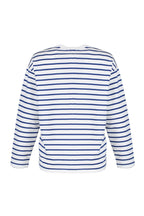 Trendyolmilla Beyaz Çizgili Oversize/Geniş Kesim Bisiklet Yaka İnce Örme Sweatshirt TWOAW23SW00326
