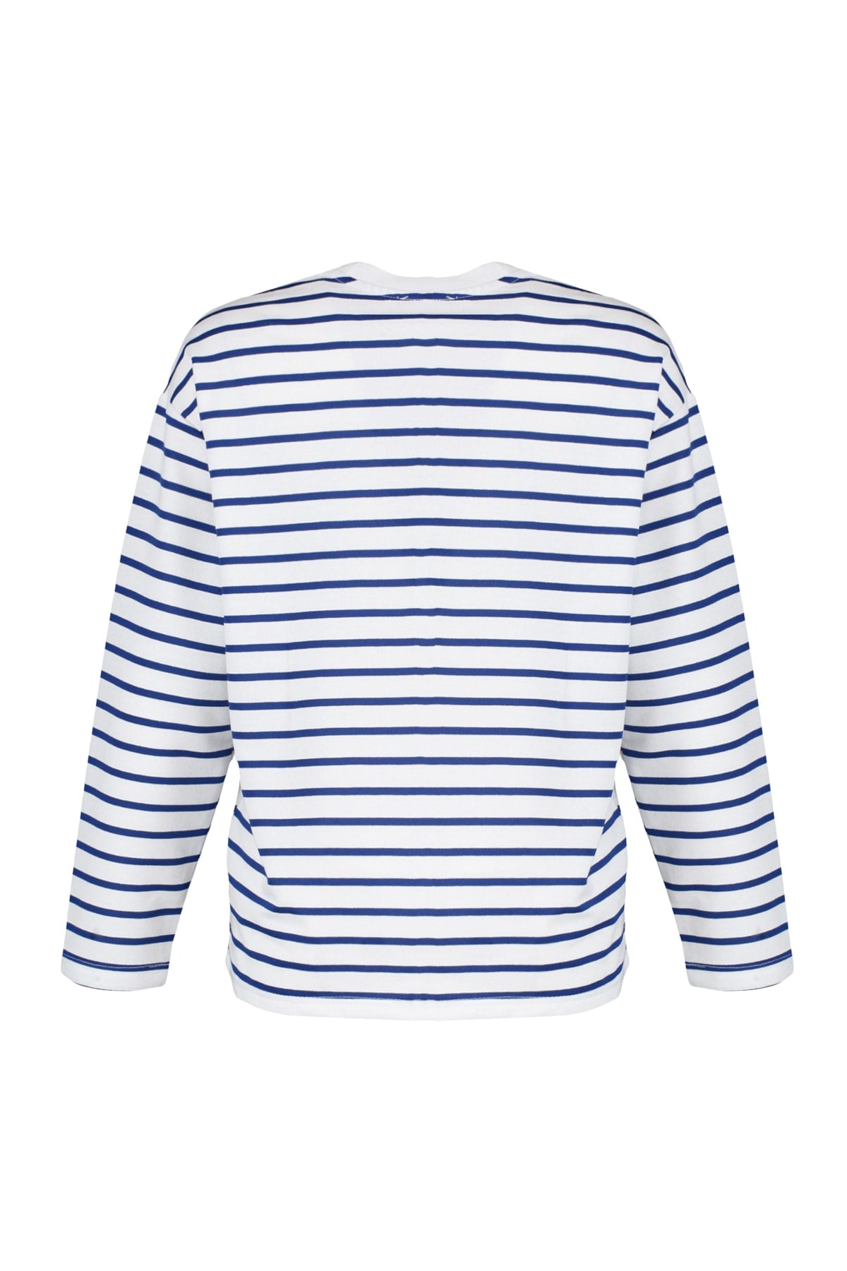 Trendyolmilla Beyaz Çizgili Oversize/Geniş Kesim Bisiklet Yaka İnce Örme Sweatshirt TWOAW23SW00326
