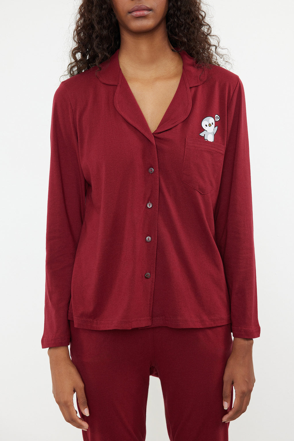 Trendyolmilla Bordo %100 Pamuklu Penguen Baskılı Örme Pijama Takımı THMAW23PT00151