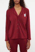 Trendyolmilla Bordo %100 Pamuklu Penguen Baskılı Örme Pijama Takımı THMAW23PT00151