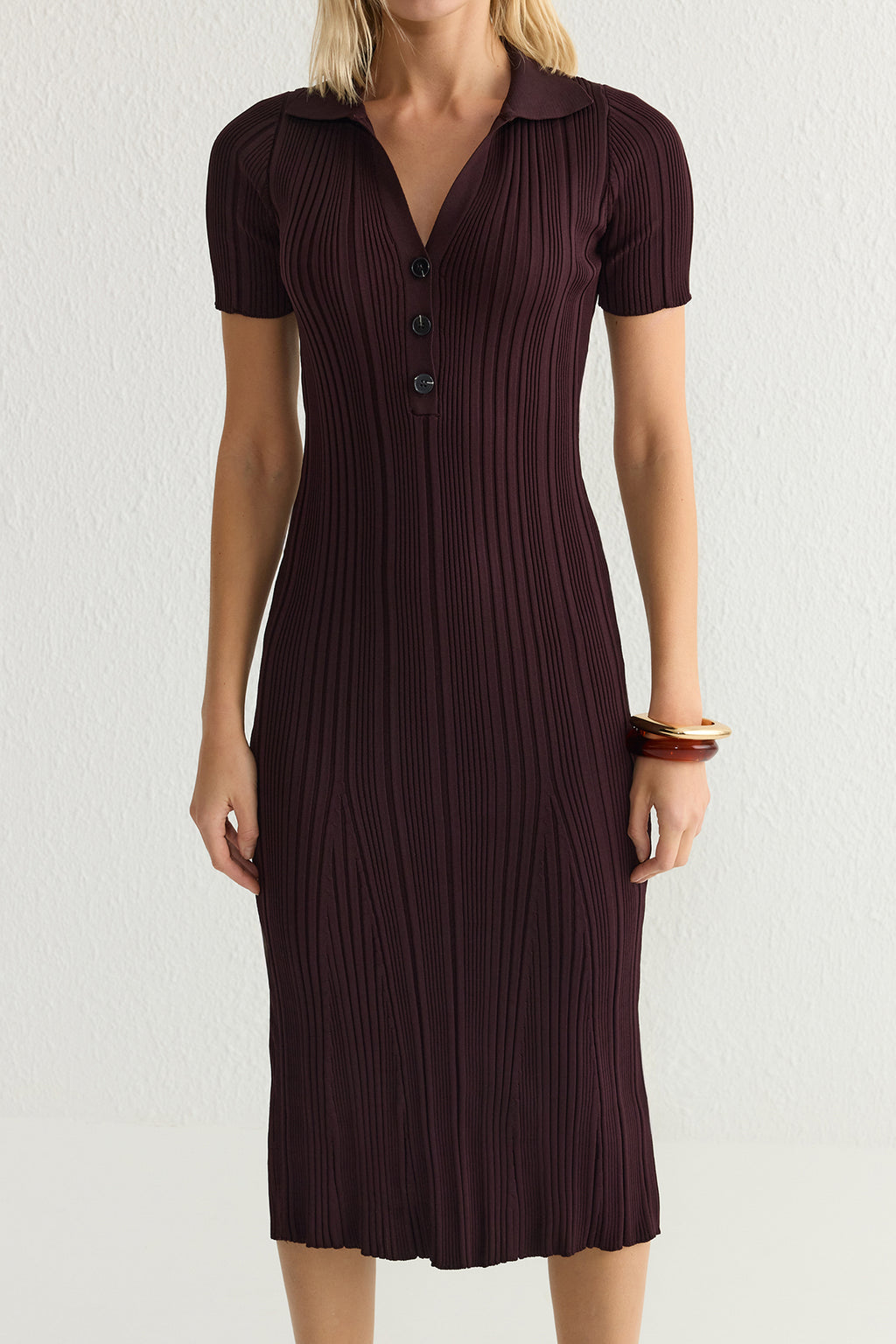 Trendyolmilla Kırmızı Midi Triko Polo Yaka Elbise TWOSS24EL00282