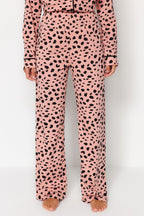 Trendyolmilla Pudra %100 Pamuklu Leopar Desenli Gömlek-Pantolon Örme Pijama Takımı THMAW21PT0489