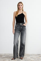 Gri More Sustainable Soluk Efekt Vintage Yüksek Bel Wide Leg Jeans TWOSS24JE00018