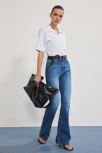 Trendyolmilla Mavi Yüksek Bel Comfort/Esnek Flare Jeans TWOSS25JE00109