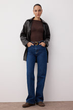 Trendyolmilla Koyu Mavi Yüksek Bel Wide Leg Geniş Paça %100 Pamuk Non-Stretch Jeans TWOSS23JE00068