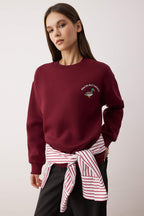 Trendyolmilla Siyah Animal Nakışlı Regular/Normal Kalıp Kalın İçi Polarlı Örme Sweatshirt TWOAW24SW00196