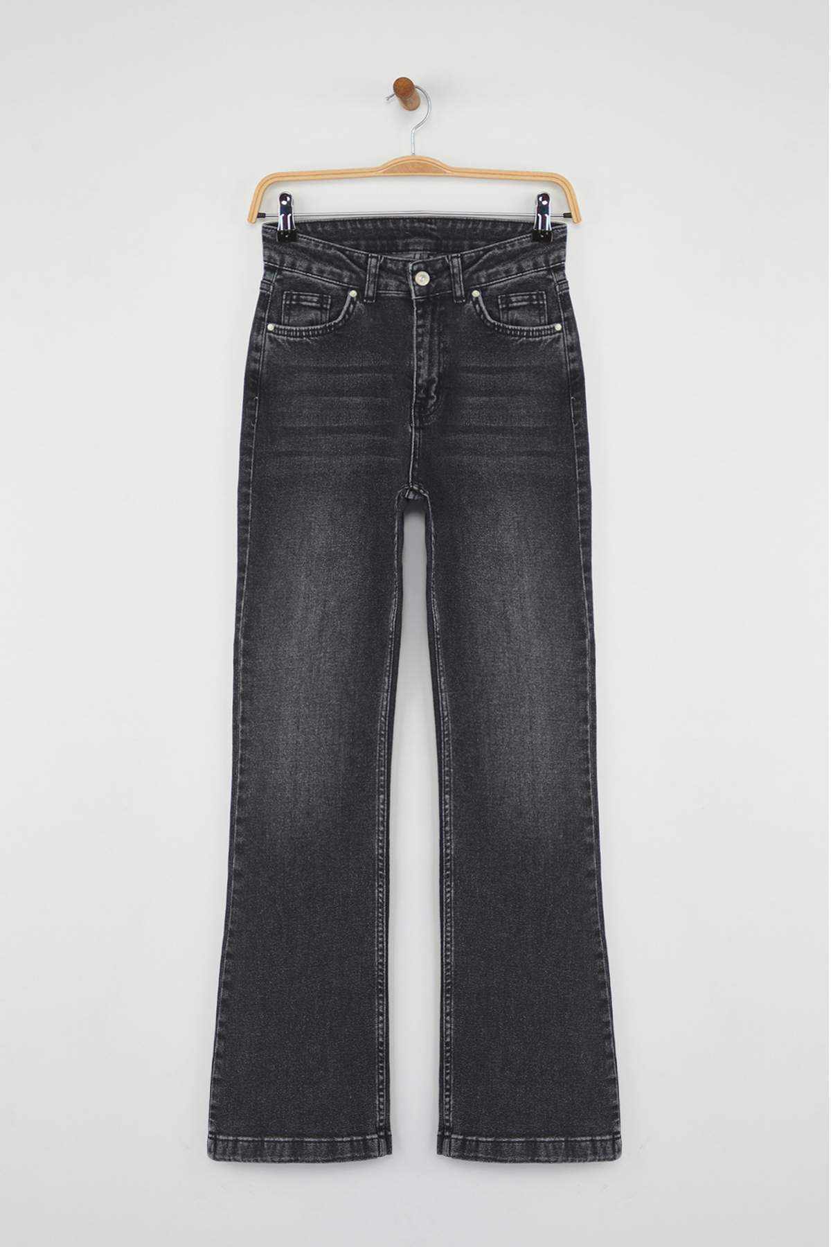 Trendyolmilla Antrasit Yüksek Bel Orta Esnek İspanyol Paça Flare Jeans TWOAW26JE00050