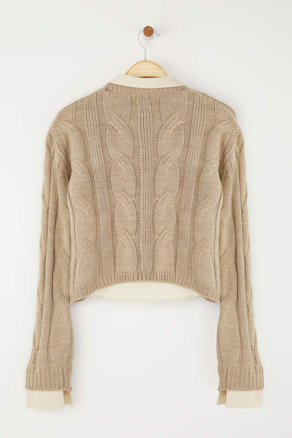Trendyolmilla Teen Koyu Gri Gömlek Garnili Detaylı Crop Triko Kazak TWOAW26KZ00047