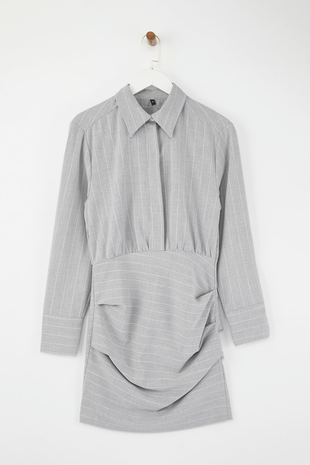 Limited Edition Gri Çizgili Poliviskon Drape Detaylı Vücuda Oturan Mini Dokuma Elbise TWOAW26EL00126