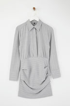 Limited Edition Gri Çizgili Poliviskon Drape Detaylı Vücuda Oturan Mini Dokuma Elbise TWOAW26EL00126