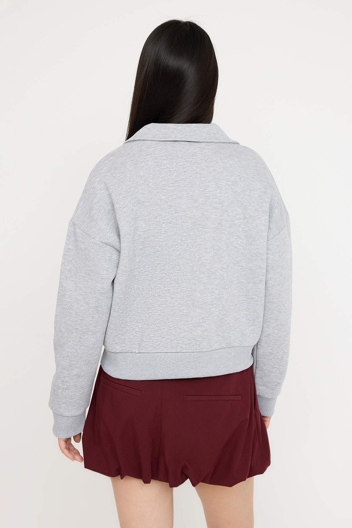 Trendyolmilla Teen Gri Melanj Slogan Nakışlı Regular/Normal Kalıp Örme Sweatshirt TWOAW26SW00049
