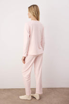 Pudra Kalp Desenli Fırfırlı ve Cepli Örme Pijama Takımı THMAW26PT00205