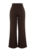 Trendyolmilla Koyu Kahverengi  Kemer Detaylı Wide Leg/Geniş Paça Dokuma Pantolon TWOAW24PL00341