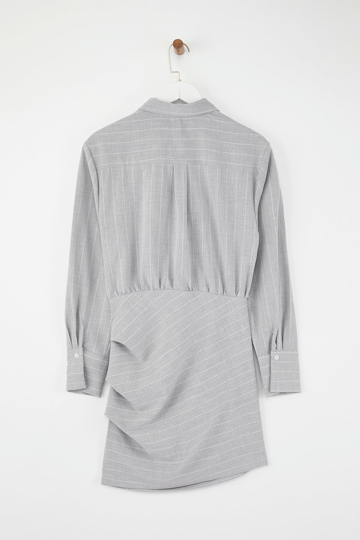 Limited Edition Gri Çizgili Poliviskon Drape Detaylı Vücuda Oturan Mini Dokuma Elbise TWOAW26EL00126