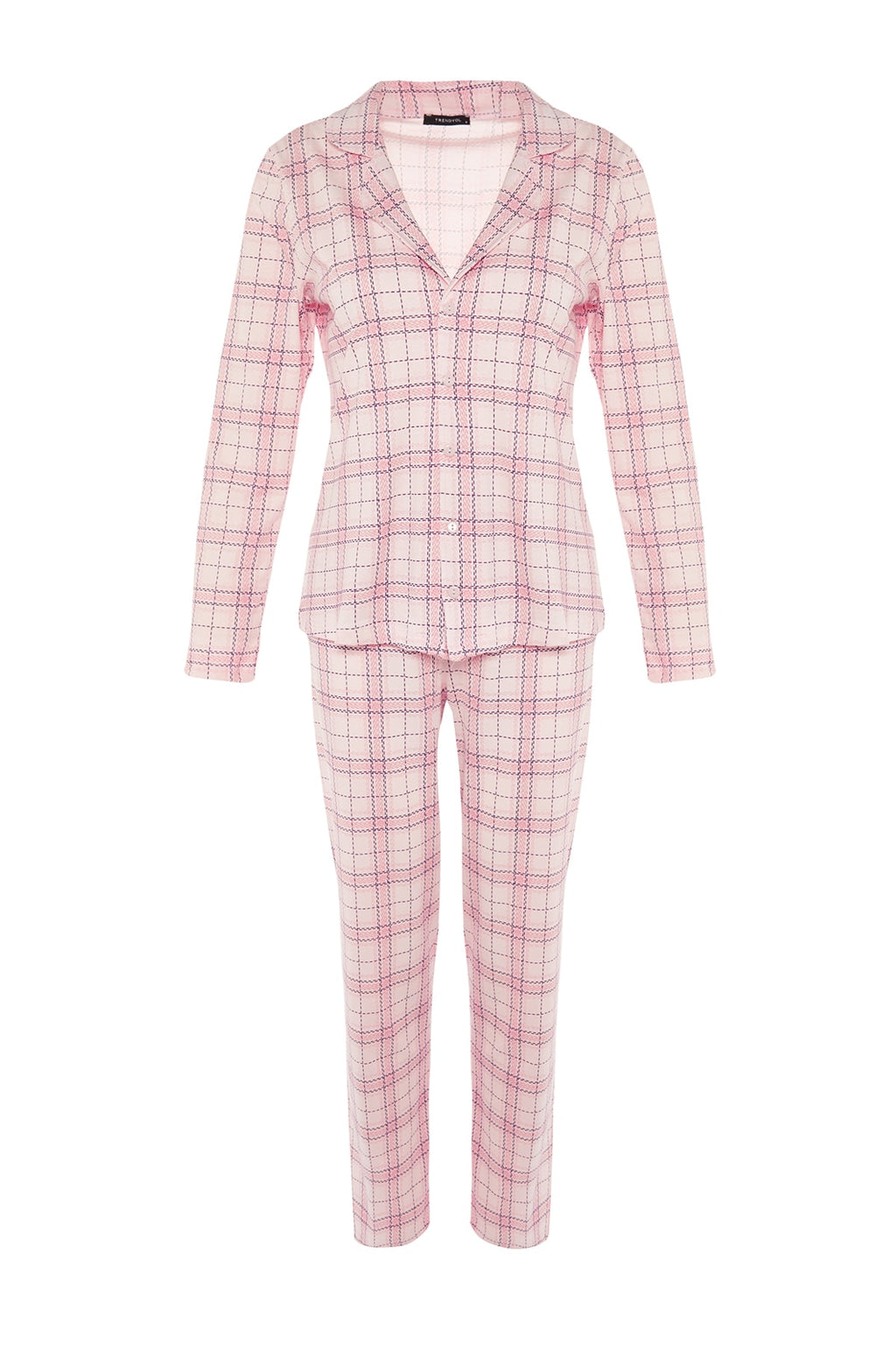 Trendyolmilla Bej %100 Pamuklu Ekoseli Örme Pijama Takımı THMAW20PT0266