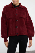 Trendyolmilla Bordo Yumuşak Dokulu Mont Görünümlü Triko Hırka TWOAW25HI00162