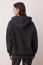 Antrasit Oversize Troklu ve Yıkamalı Kalın İçi Polarlı Örme Sweatshirt TWOAW26SW00239