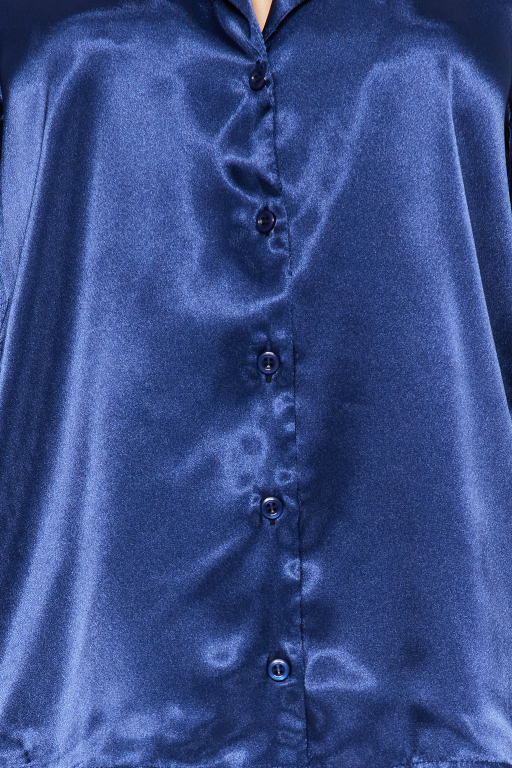 Lacivert Saten Gömlek-Pantolon Dokuma Pijama Takımı THMAW24PT00026