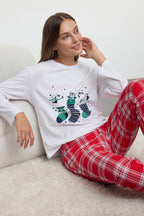 Trendyolmilla Pembe-Çok Renkli %100 Pamuklu Kış Temalı Ekoseli Örme Pijama Takımı THMAW25PT00121