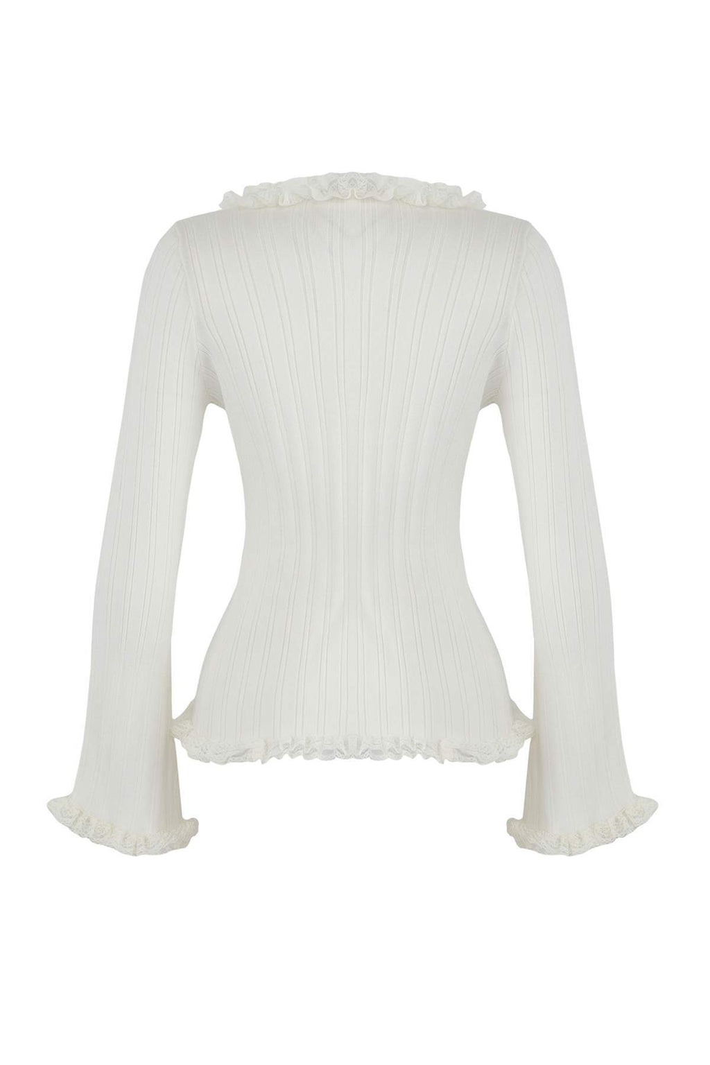 Trendyolmilla Teen Ekru V Yaka Dantel Garnili Premium/Özel İplikli Fitted/Vücuda Oturan Triko Hırka TWOAW26HI00098