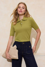 Trendyolmilla Sarı Polo Yaka Premium İplik / Özel İplik Triko İnce Bluz TWOSS25BZ00184