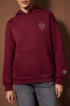 Bordo Nakışlı/İşleme Oversize/Geniş Kalıp Kapüşonlu Örme Sweatshirt TWOAW26SW00171